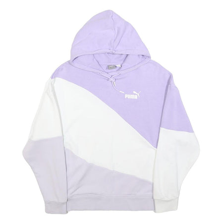 PUMA Womens Purple & White Colourblock Pullover Hoodie XS Casual Cotton Blend