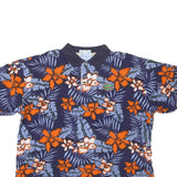 COLLEGE CLASSICS Mens Blue & Orange Floral Short Sleeve Polo Shirt XL Cotton