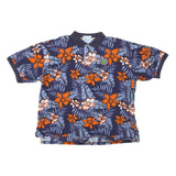 COLLEGE CLASSICS Mens Blue & Orange Floral Short Sleeve Polo Shirt XL Cotton