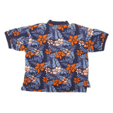 COLLEGE CLASSICS Mens Blue & Orange Floral Short Sleeve Polo Shirt XL Cotton