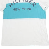 TOMMY HILFIGER Mens White & Blue Graphic T-Shirt M Short Sleeve Crew Neck Logo