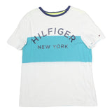 TOMMY HILFIGER Mens White & Blue Graphic T-Shirt M Short Sleeve Crew Neck Logo