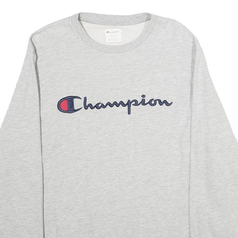 CHAMPION Mens Grey Sweatshirt Crew Neck XL Logo Embroidered Cotton Blend