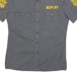 REPLAY Mens Grey & Yellow Tiger Short Sleeve Shirt S Cotton Blend Casual