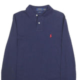 POLO RALPH LAUREN Mens Navy Blue Long Sleeve Plain Polo Shirt S Cotton Blend