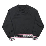 GUESS Womens Black Jacket M Polyester Blend Zip Plain Logo Banded Sleeve