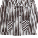 Womens Brown & White Houndstooth Button Jacket M Cotton Blend Classic Style