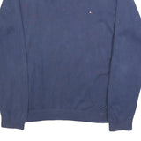 TOMMY HILFIGER Mens Blue Plain V-Neck Basic Knit Jumper L Cotton Classic Style