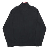 TOMMY HILFIGER Mens Black & Red Patterned Jumper V-Neck L Cotton Blend Knit