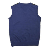 Mens Blue Grey Black Argyle Sleeveless Patterned V-Neck Basic Knit M Jumper