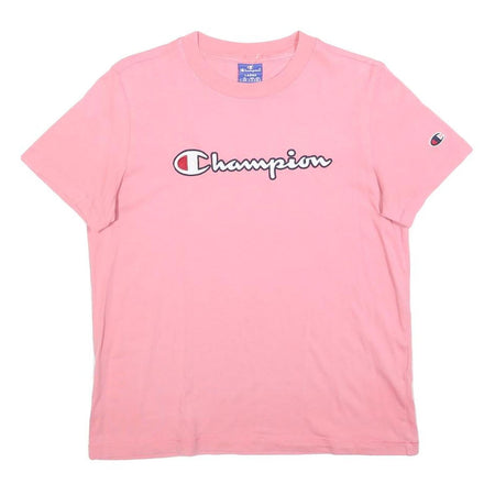 CHAMPION Girls Pink Graphic T-Shirt L Short Sleeve Crew Neck Cotton Blend