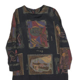 JUST IN THYME Womens Black Abstract Print Midi Dress Polyester Long Sleeve L