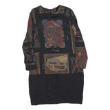 JUST IN THYME Womens Black Abstract Print Midi Dress Polyester Long Sleeve L