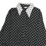 JOANNE Womens Black & White Polka Dot Shirt M Contrast Collar Cuffs Classic