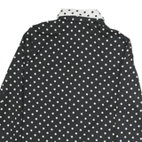 JOANNE Womens Black & White Polka Dot Shirt M Contrast Collar Cuffs Classic