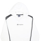 CHAMPION Mens White & Black Logo Tape Hoodie M Cotton Casual Sweatshirt
