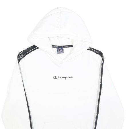 CHAMPION Mens White & Black Logo Tape Hoodie M Cotton Casual Sweatshirt