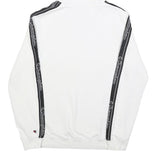 CHAMPION Mens White & Black Logo Tape Hoodie M Cotton Casual Sweatshirt