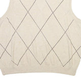 CLUB ROOM Mens Cream V-Neck Patterned Jumper XL Cotton Blend Classic Soft Fit