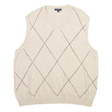 CLUB ROOM Mens Cream V-Neck Patterned Jumper XL Cotton Blend Classic Soft Fit