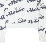 ELLESSE Womens White 1/4 Zip UK 10 Sweatshirt Cotton Blend Logo Print