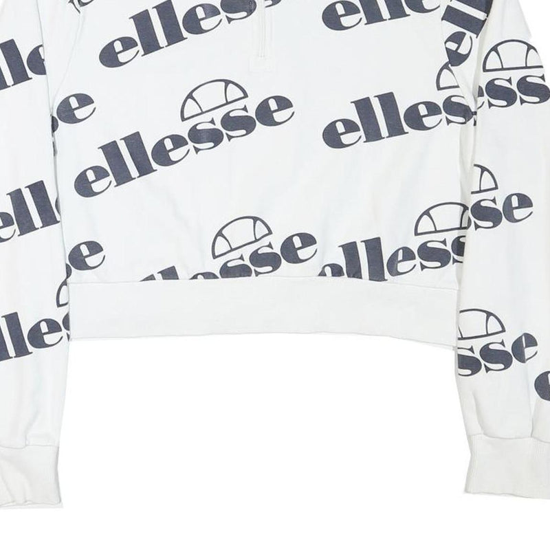 ELLESSE Womens White 1/4 Zip UK 10 Sweatshirt Cotton Blend Logo Print