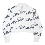 ELLESSE Womens White 1/4 Zip UK 10 Sweatshirt Cotton Blend Logo Print