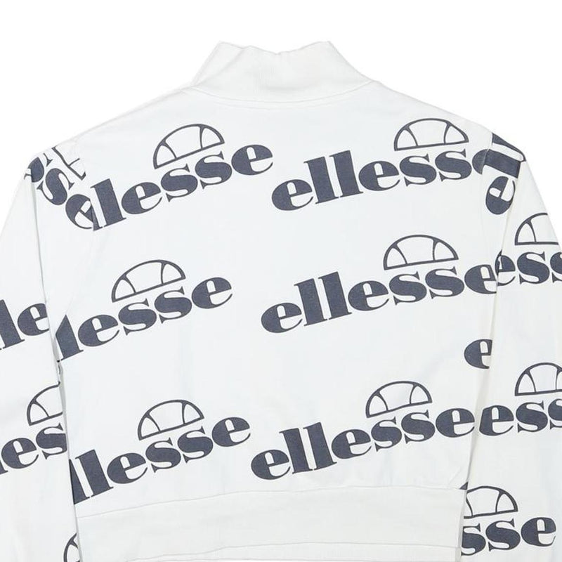 ELLESSE Womens White 1/4 Zip UK 10 Sweatshirt Cotton Blend Logo Print