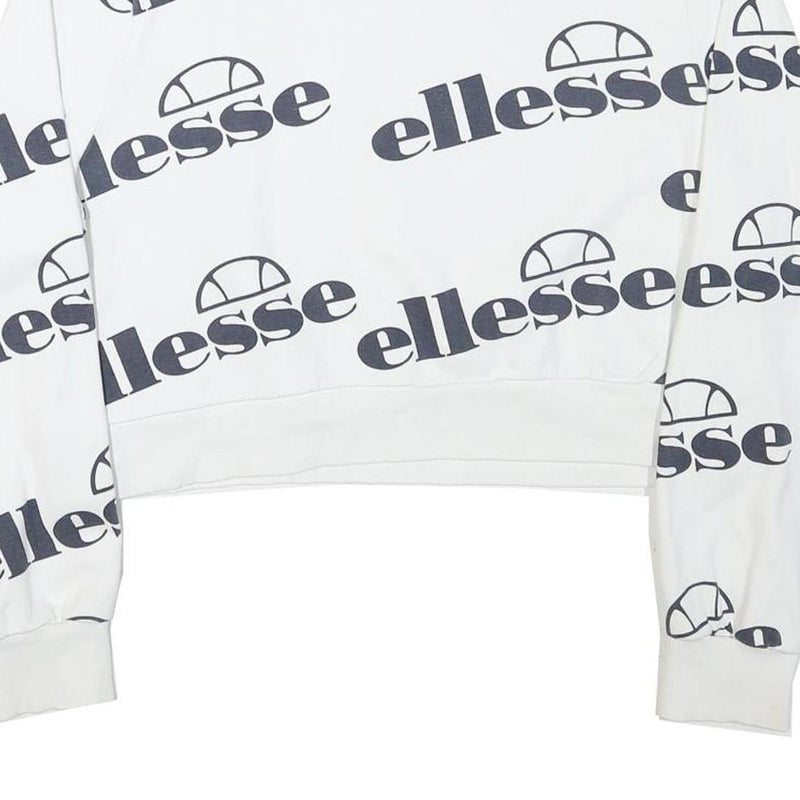 ELLESSE Womens White 1/4 Zip UK 10 Sweatshirt Cotton Blend Logo Print