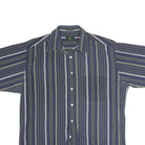 CLUB ROOM Mens Blue & Green Striped Shirt L Cotton Casual Short Sleeve Button