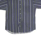 CLUB ROOM Mens Blue & Green Striped Shirt L Cotton Casual Short Sleeve Button