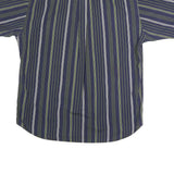 CLUB ROOM Mens Blue & Green Striped Shirt L Cotton Casual Short Sleeve Button
