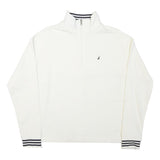 NAUTICA Mens White Quarter Zip Sweatshirt S Cotton Blend Casual Sportswear