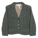 Lanvin Womens Blue Green & Brown Check Wool Jacket S Woven Button Closure