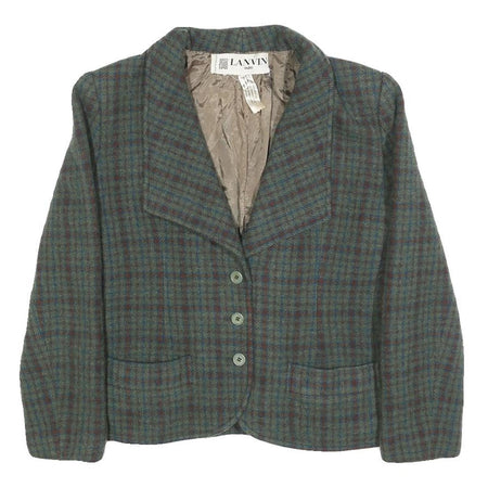Lanvin Womens Blue Green & Brown Check Wool Jacket S Woven Button Closure