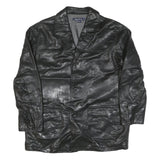 NAUTICA Mens Black Leather Button Jacket XL Smooth Plain Classic Outerwear
