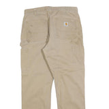 CARHARTT Mens Relaxed Beige Cotton Blend Zip Trousers W34 L29 Workwear Casual