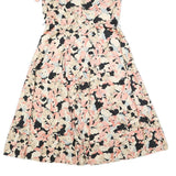 Womens Cream & Pink Floral Fit & Flare Cotton Blend Day Dress Short Sleeve S