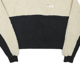 FILA Womens Cream & Black Crew Neck M Polyester Blend Cropped Sweatshirt