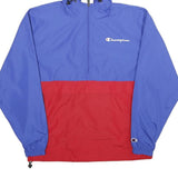 CHAMPION Mens Blue & Red Hooded Windbreaker Jacket S Polyester Lightweight