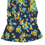 Womens Navy Blue Floral Shift Dress Long Sleeve S Bright Print Casual
