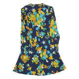 Womens Navy Blue Floral Shift Dress Long Sleeve S Bright Print Casual