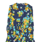 Womens Navy Blue Floral Shift Dress Long Sleeve S Bright Print Casual