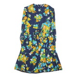Womens Navy Blue Floral Shift Dress Long Sleeve S Bright Print Casual