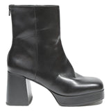 CHARLES & KEITH Womens Black Leather Ankle Boots UK 3 Platform Heel Stylish