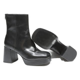 CHARLES & KEITH Womens Black Leather Ankle Boots UK 3 Platform Heel Stylish