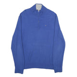 TOMMY HILFIGER Mens Blue Pullover Plain Cotton Half Zip Jumper XL Classic Fit