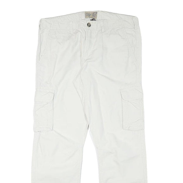 CHARLES VOGELE Mens Cotton Blend White Cargo Regular Fit Trousers W36 L31 Zip