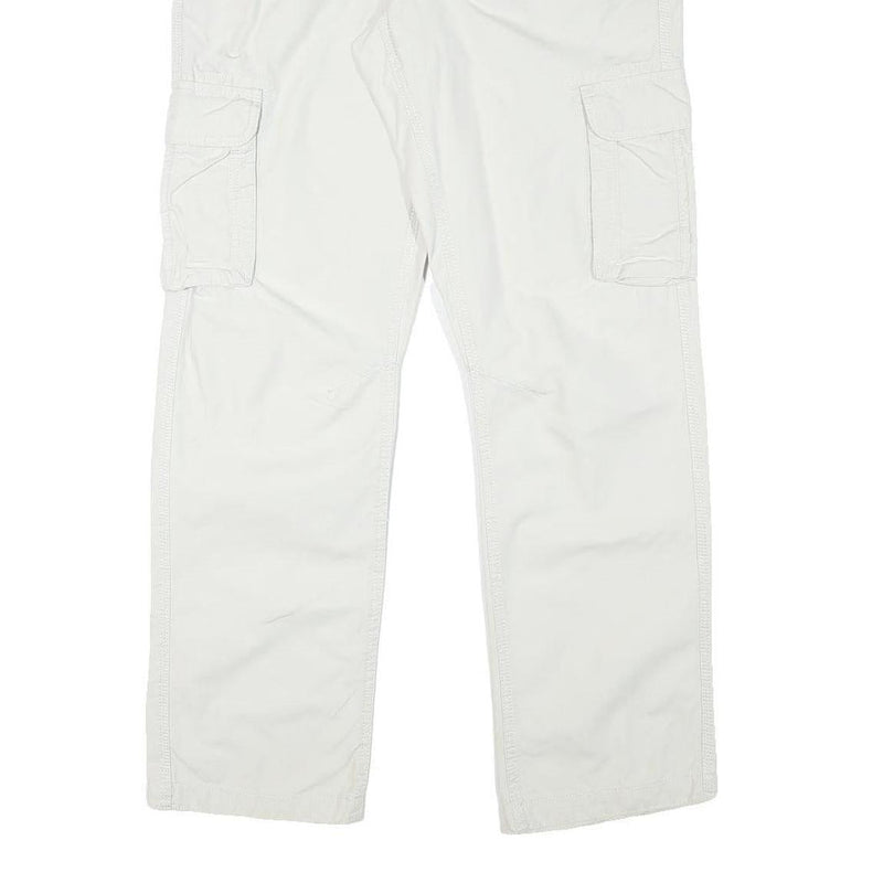 CHARLES VOGELE Mens Cotton Blend White Cargo Regular Fit Trousers W36 L31 Zip