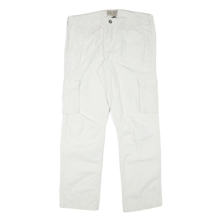 CHARLES VOGELE Mens Cotton Blend White Cargo Regular Fit Trousers W36 L31 Zip